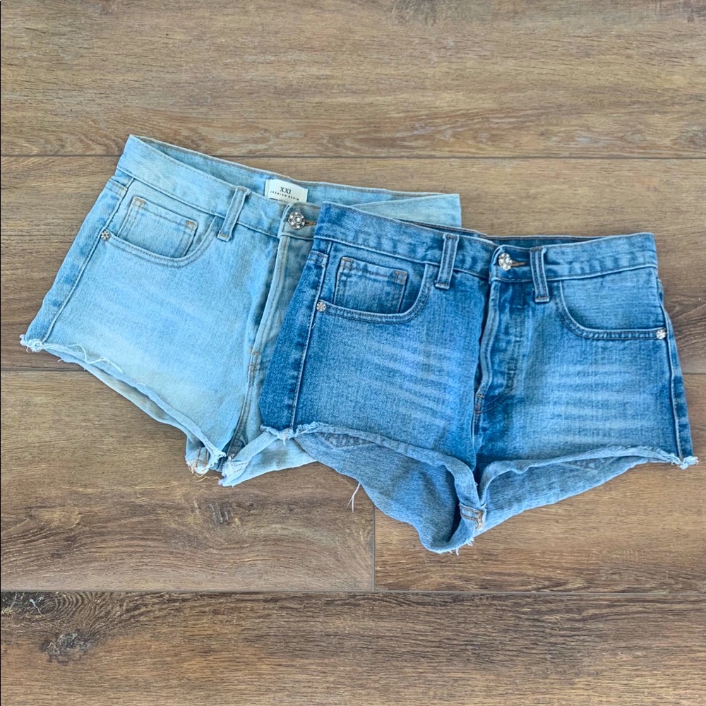 Pair of high waisted denim shorts